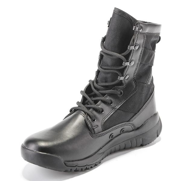 Round Toe Slip Resistant Leather Combat Footwear Gear With Shock Absorbent Rubber Sole