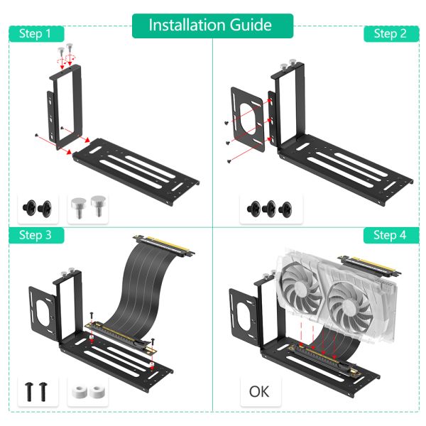 Black Graphics Card Holder Vertical Bracket with 24*17*6CM Size and 1 Year Warranty