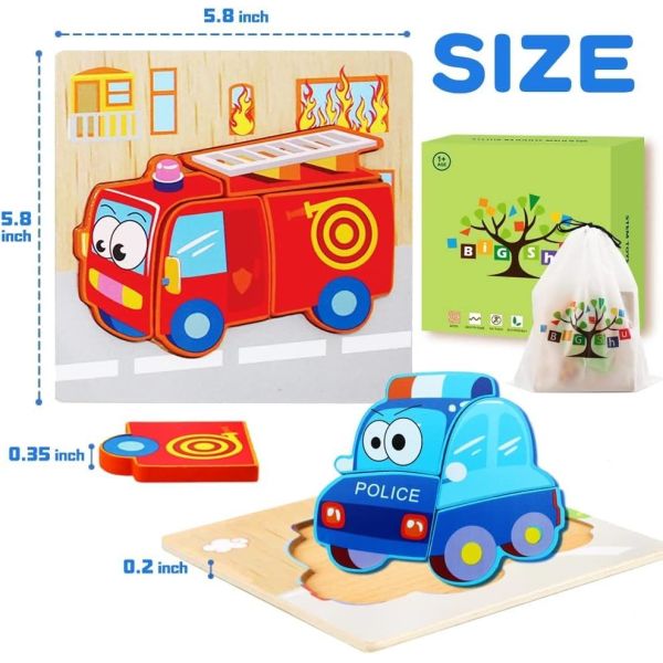 Unisex 6 Packs Vehicle Shape Jigsaw Puzzles for Toddlers 1-3 Infant Educational