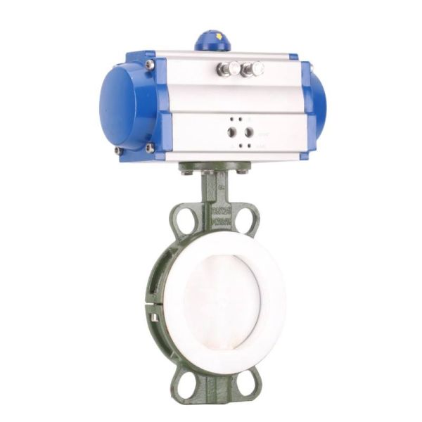 Chemical Anti-corrosion Pneumatic Fluorine Lined Butterfly Valve Wafer Connection Cast Steel Pneumatic Butterfly Valve