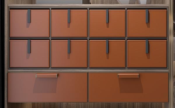 Organizador de cajones de cuero de estilo italiano con diseño abierto con mango de tira de aleación de zinc