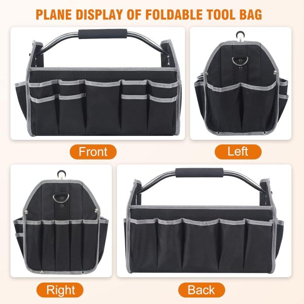 16 Inch 26 Pockets Steel Handle Custom Travel Tool Bag With Removable Shoulder Strap