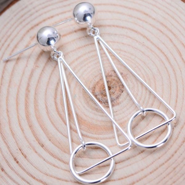Women Korea Fashion Deometric Drawing 925 Sterling Silver Drop Dangle Earrings (058000)