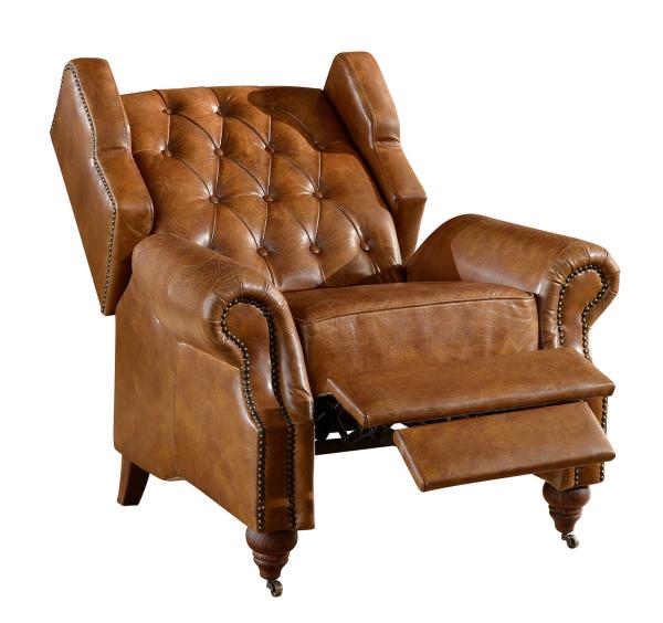 Vintage High Back Brown Leather Recliner Chair High Density Foam / Sponge