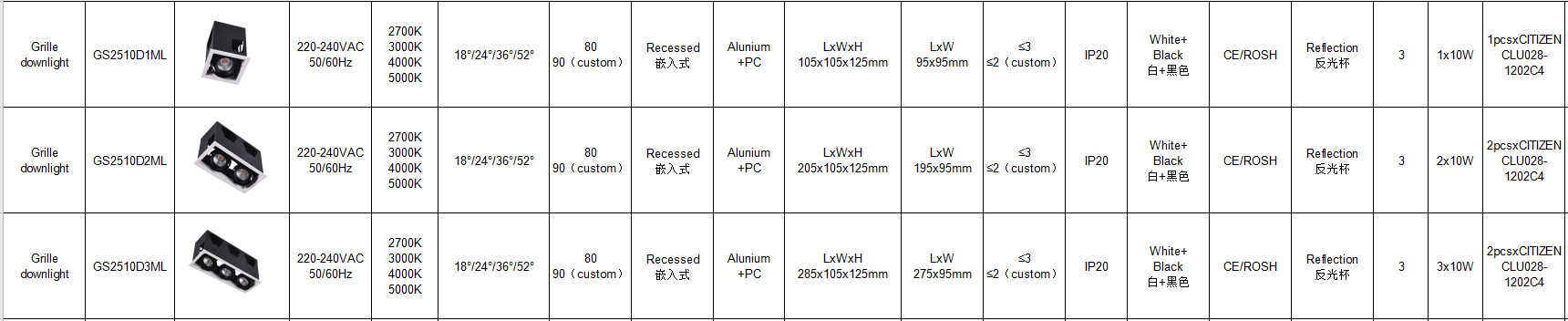 jewelry store single square COB LED grille spotlight 10W recessed  led light downlight