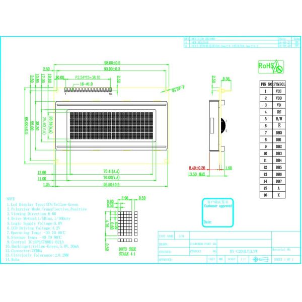 STN Yg COB LCD Module MPU Monochrome Matrix Segment Transflective