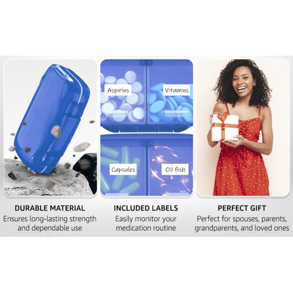 Travel Pill Organizer - Moisture Proof Pill Holder Daily Medicine Organizer Box Pill Case For Vitamin Supplement