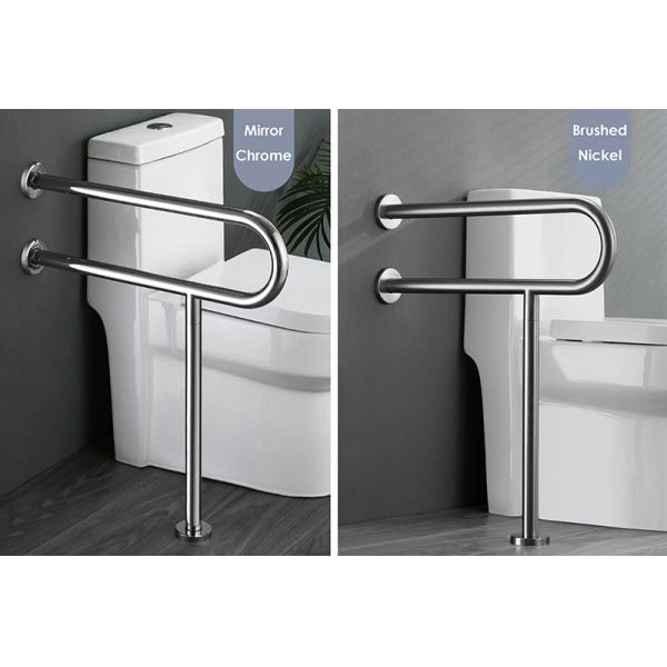 Rust Proof U Shaped Floor Mounted Grab Bars With Polished Chrome Brushed Nickel
