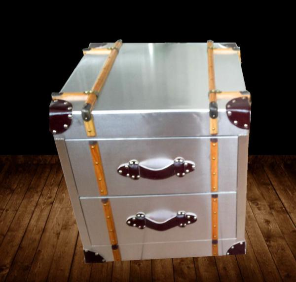 Aviator Side Table Aluminium Two Drawer Storage Coffee Table bedside Chests Industrial Travel Trunk Cabinet