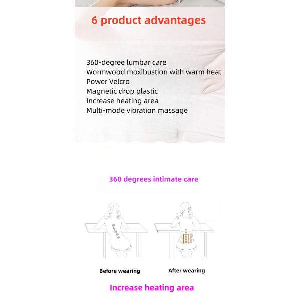 Infrared Physiotherapy Adjustable Hot Compress Lumbar Massage Lower Back Brace Belt for Pain Relief and Support in Blac