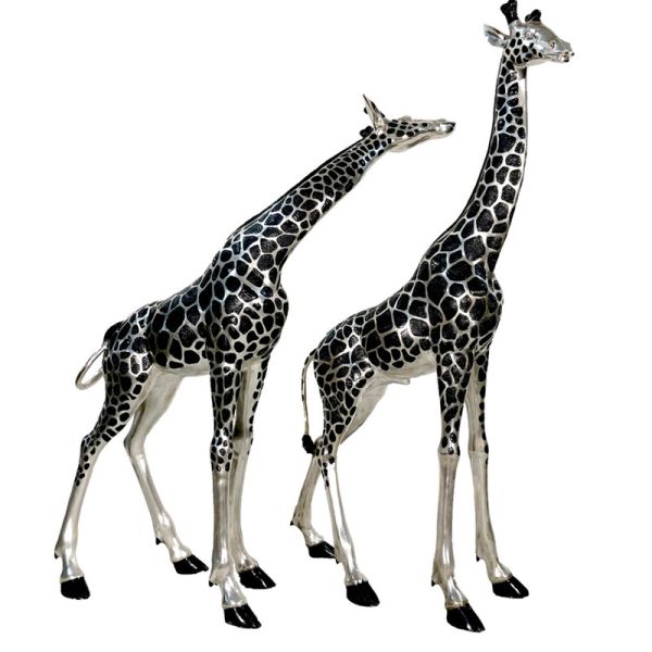 Matte Stainless Steel Giraffe Sculpture Pair Elegant Abstract Duo For Modern Gardens