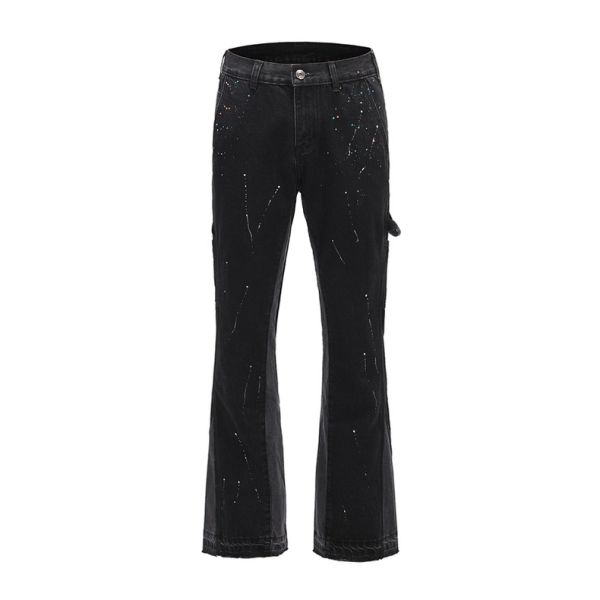 High Street Men's Straight Jeans with Printed Design and Slight Flare in Dark Wash