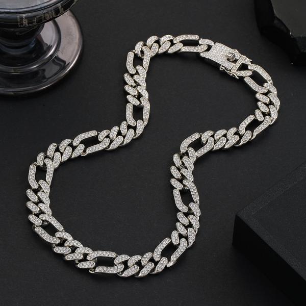 Men Women Cuban Chain Necklace Hip Hop Jewelry 13mm Iced Out Curb Cuban Gold Plated Figro Rhinestone Chain Necklace