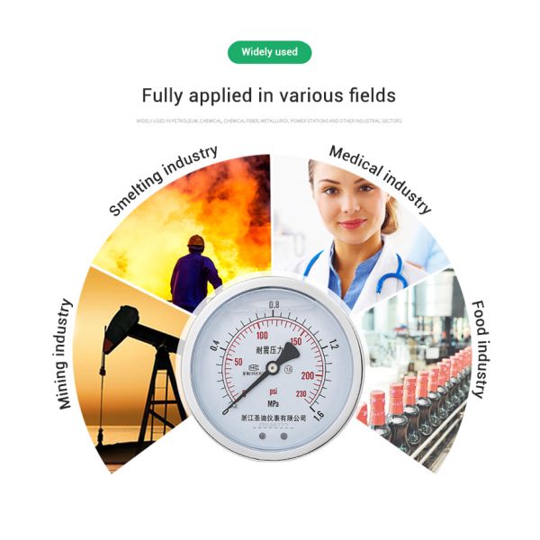 100mm 1.6% High Accuracy Axial Oil Filled Pressure Gauge Meter for OEM Customization