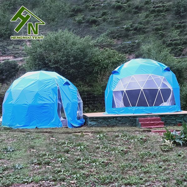 White Blue Yellow 2 People Small Geo Dome Tent For Living Multi Functional