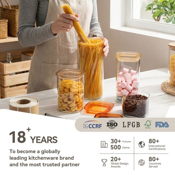 Mass Production Multi-Size Borosilicate Glass Canisters Sets for the Kitchen & Pantry food storage jar