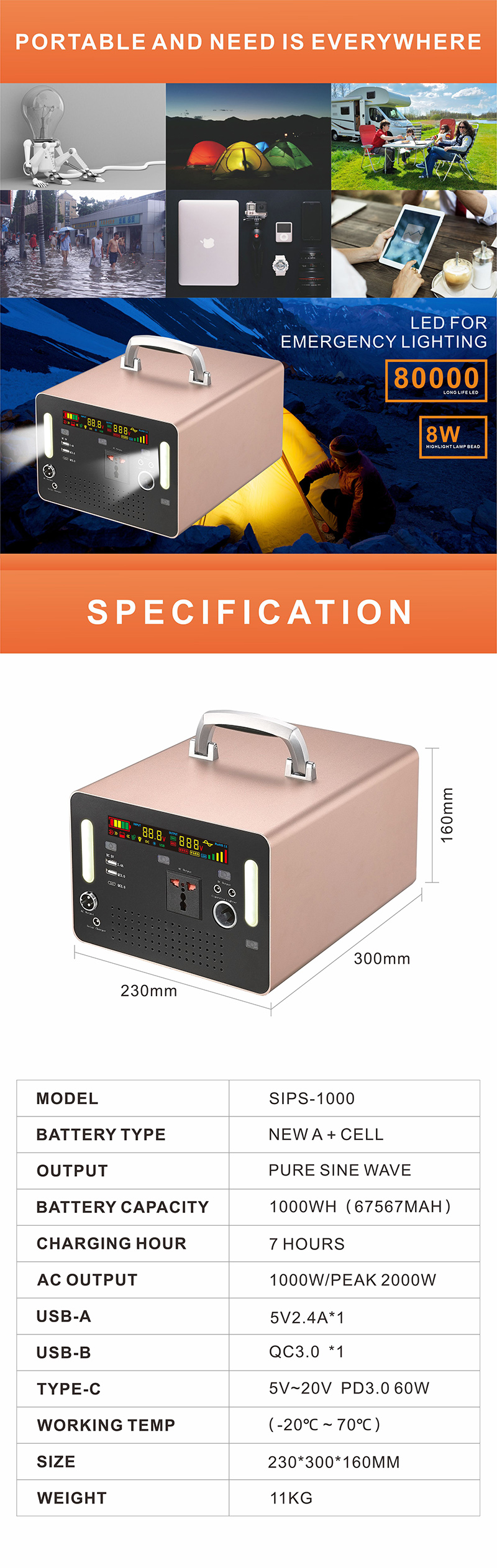 портативная зарядная станция 65A 240VAC силы 1000W с дисплеем СИД умным