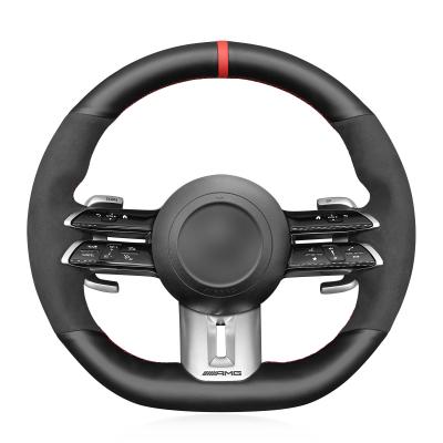 Leather Suede Hand Stitching Steering Wheel Cover for Mercedes Benz AMG GT A35 A45 C43 CLS53 E53 E63 SL43 2021-2023