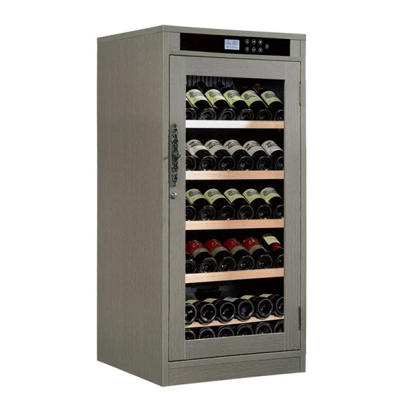 Gray Wood Finish Kitchen Wine Cooler Cabinet with Digital Temperature Control and LED Interior Lighting
