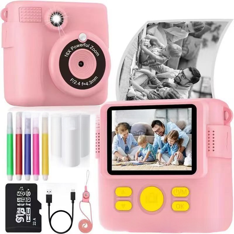Instant Print Children's Digital Thermal Mini Camera with CMOS Sensor MicroSD Plastic 4K Video 2.4