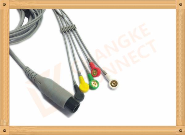 6 Pin One Piece Reusable ECG Patient Cable 5 Lead Defib , PVC Insulation