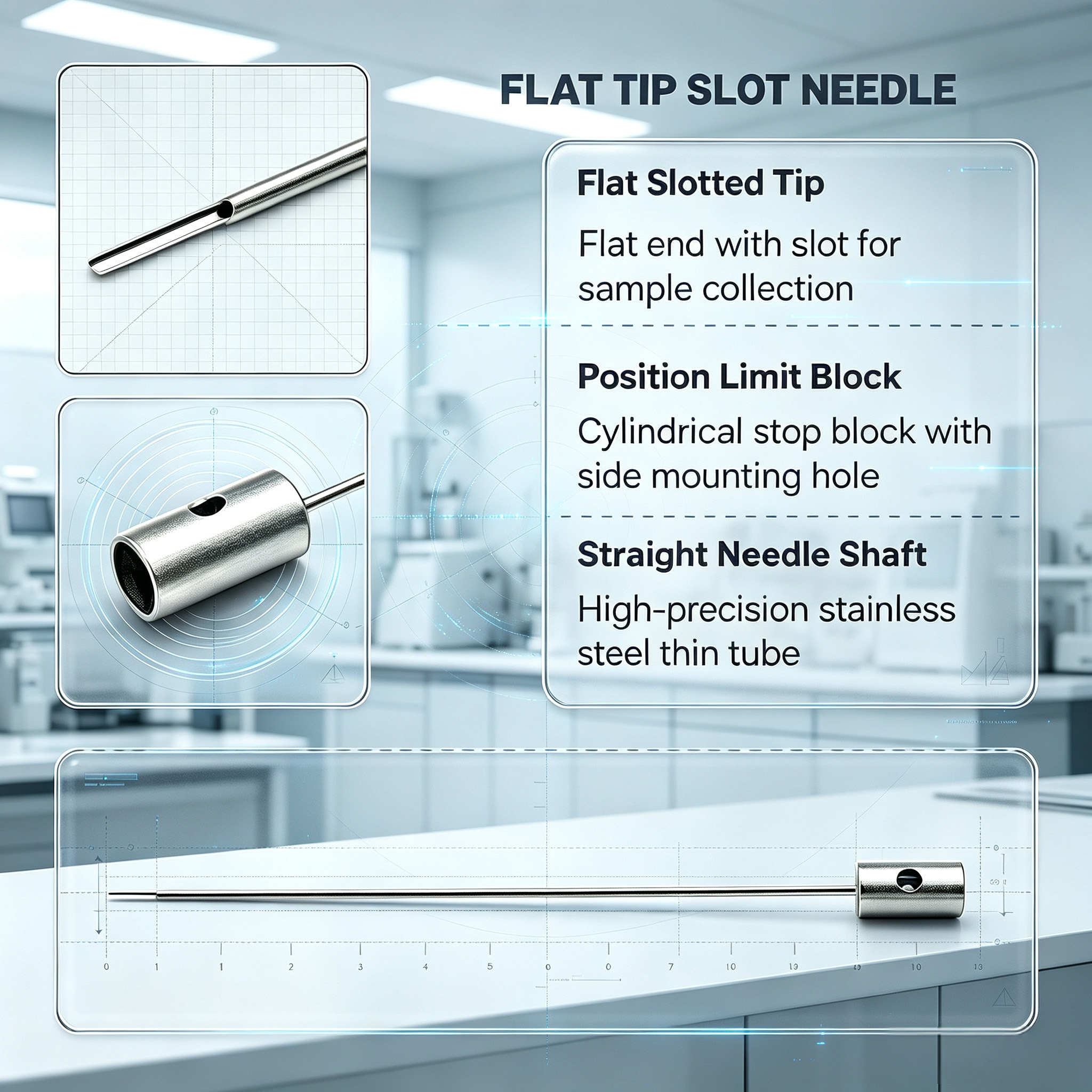 Customized Flat Tip Slotted Needle with Cylindrical Handle