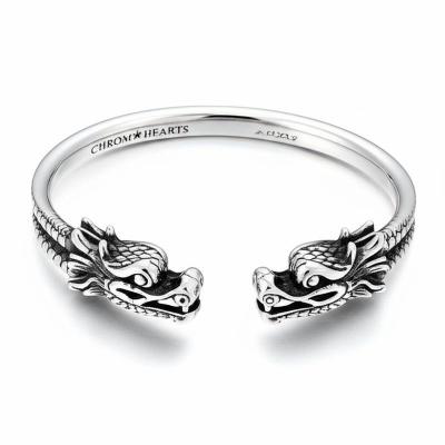 925 Silver Dragon Head Bracelet 7.5 Inch Adjustable Open Bangle