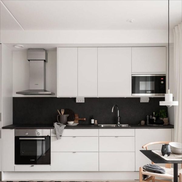 Small Modern Home Kitchen Cabinets White PVC Modular Kitchen Furniture