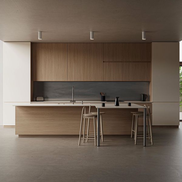 Custom Matt Modern Island Designs Storage Wood Grain Kitchen Cabinet for Villa
