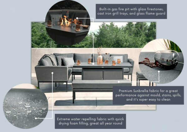 Mail packing Y AJUNION Luxury Outdoor Fabric Patio Furniture Dining Set with Firepit Table