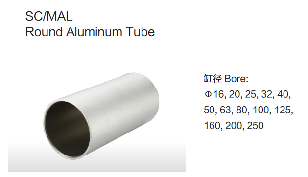 SC / MAL Air Cylinder Accessories Bore 16mm - 250mm Round Aluminum Tubing Barrel