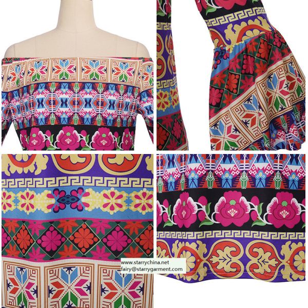 straples printed women dress with balloon sleeve national dresses