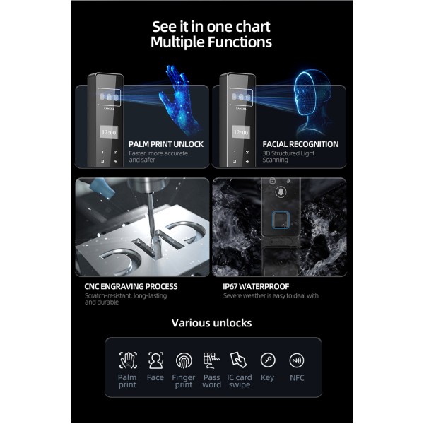 Face Recognition Fingerprint Lock 35MM Narrow Bezel Cell Phone Tuya Aluminum Door Code Lock Automatic Smart Door Locks