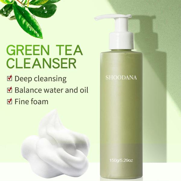 Limpiador facial espumoso de marca privada con extracto de té verde para la limpieza de poros