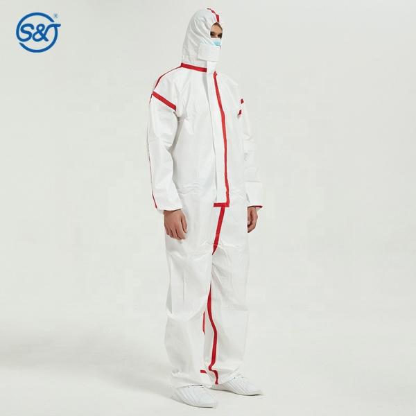 S&J Disposable Coverall with Hood Protection Suit Elastic Wrist Cuff Front Zipper, Water Resistant Premium Type5/6 coveralls