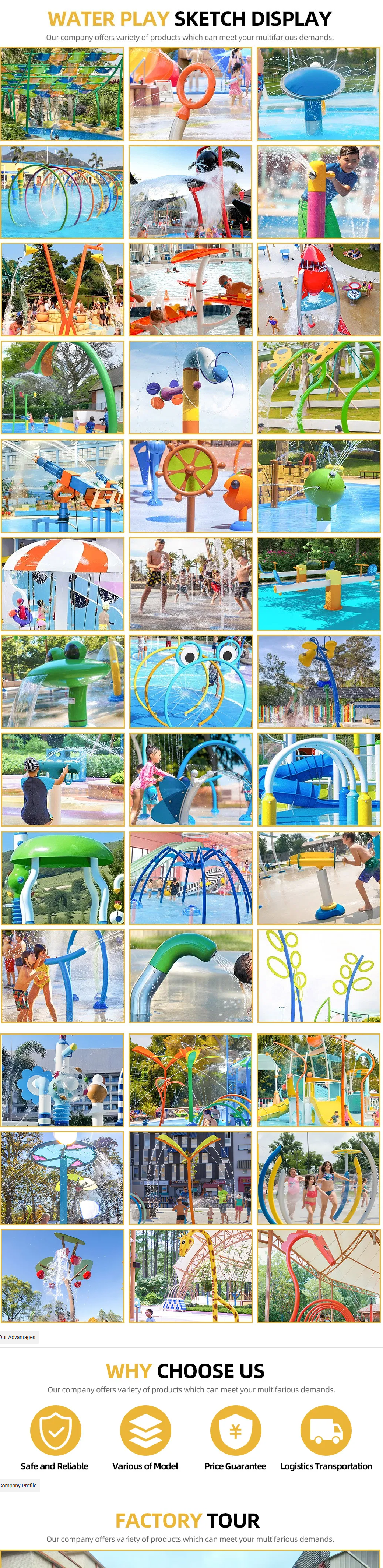 Water Theme Park Interactive Water Play Multi Colored Swim Pool Water Slide