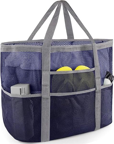 Mesh Beach Bag, Extra Large Beach Bags with 9 Pockets & Zipper Waterproof Lightweight Beach Tote for Beach/Pool Trip