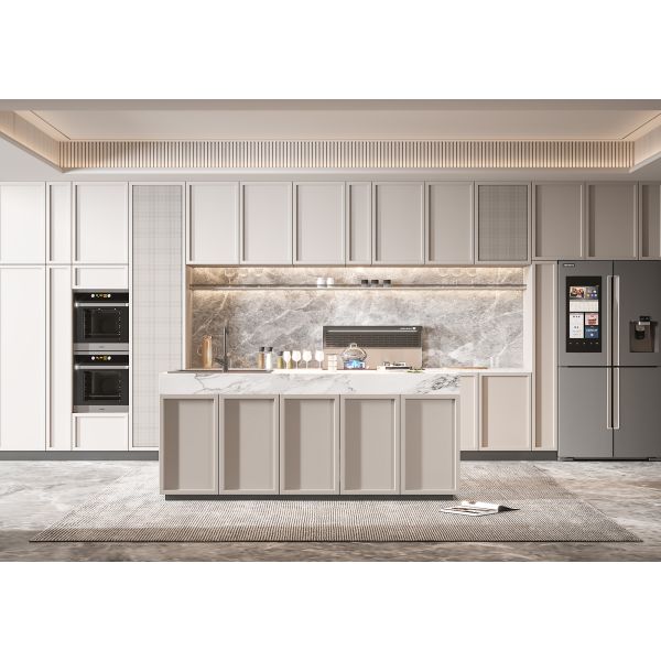 Modern Melamine Finish Kitchen Cabinet with Natural Stone Texture