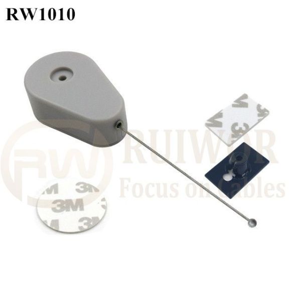 RW1010 Drop-Shaped Retractable Security Tether Plus 25X15mm Rectangular Adhesive ABS Plate As Security Equipment