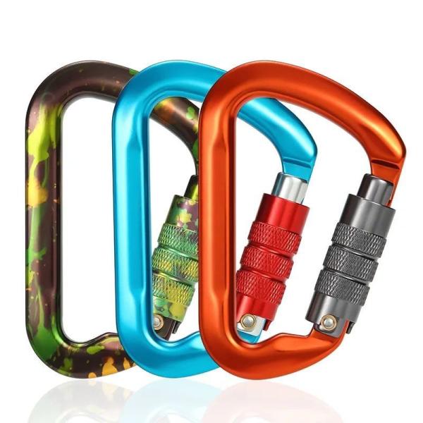 30KN Customized Logo and Color D Shape Climbing Snap Hook with Triple Locking Mechanism