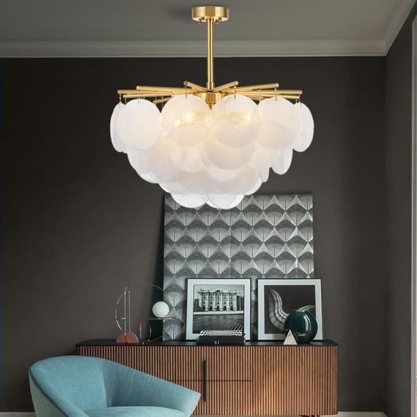 O branco geou as lâmpadas de pendente de vidro de vidro E27 do candelabro do disco 60w para o ODM da cozinha