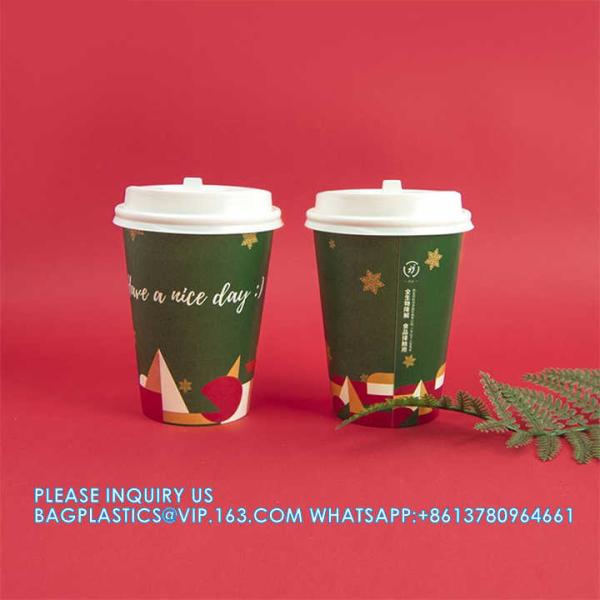 12 Oz Christmas Paper Cups Disposable Coffee Cups, Red Green Coffee Cup Christmas Holiday Party Supplies