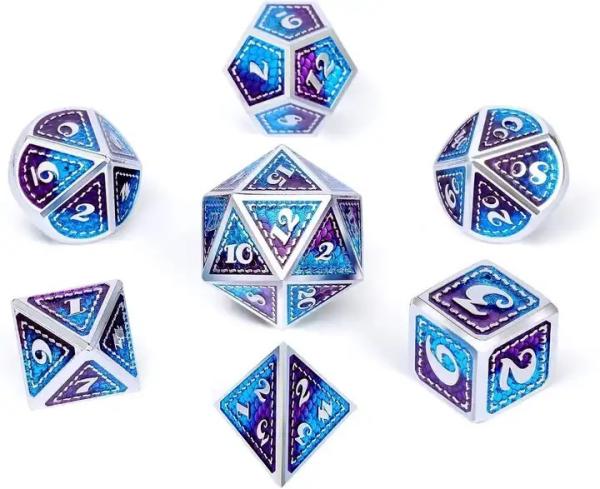 Dragon Scale Solid Metal Dice Set Multi Color DND RPG Bright Colors