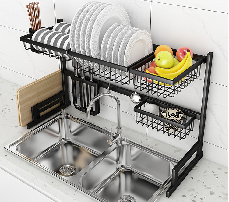 Stainless Steel 91cm Long 2 Tier Dish Drainer Over Kitchen Sink