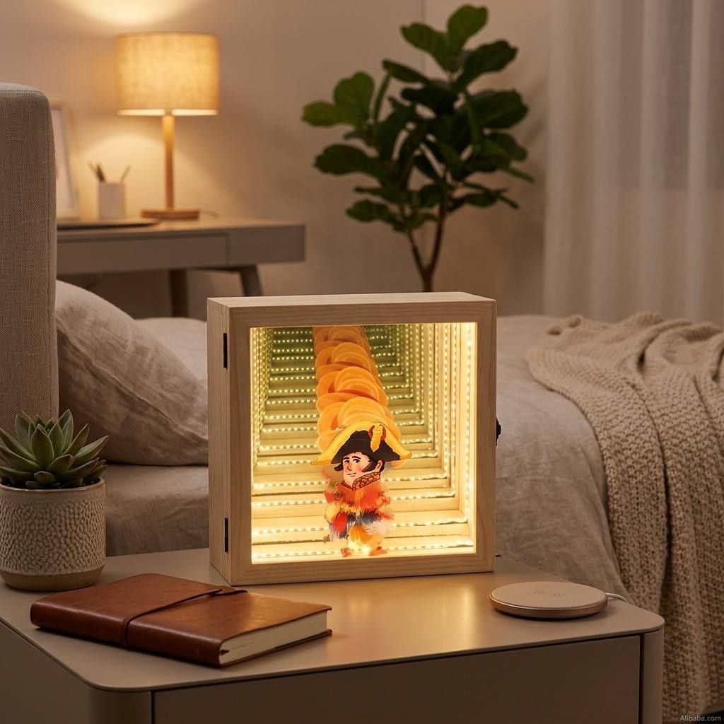 OEM LED Infinity Mirror USB Wooden Decor Gift Ornament Infinity Display Box
