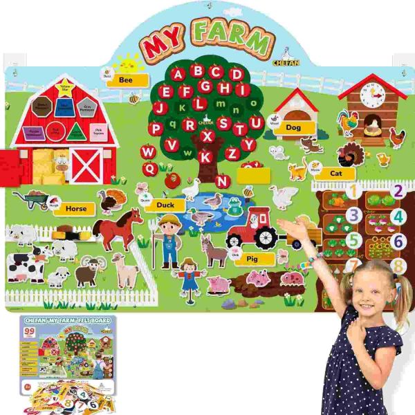 Farm Animals Felt Story Board Set, 3.9 Ft 99 Pcs Preschool Farmhouse Barnyard Theme Flannel Board Storytelling Early Learning