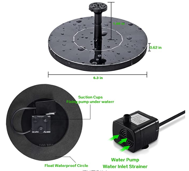 Free Standing 7V 1.5W Solar Birdbath Water Fountain
