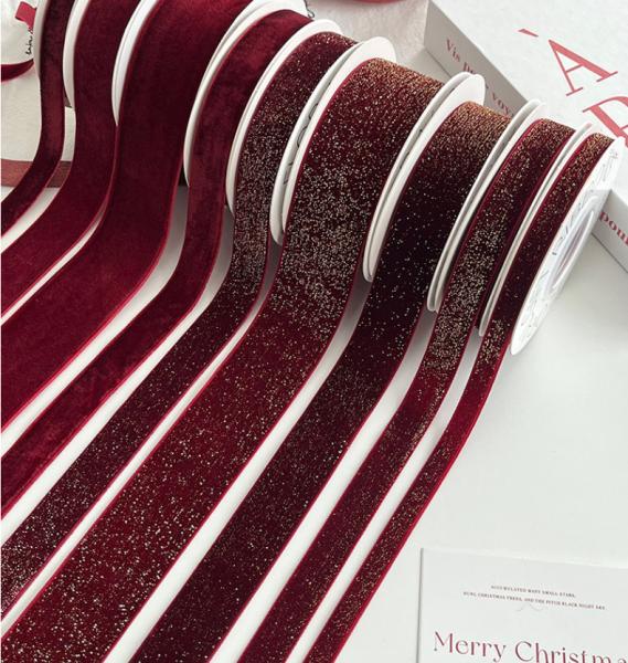 Man-Made Red Velvet Ribbon for Handmade Floral Art Year Gift Packaging and DIY Projects Fabric Tape Material