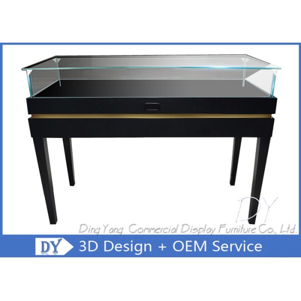 OEM Simple Modern Wood Black Exhibition Plinths With Lights Fully Assembly