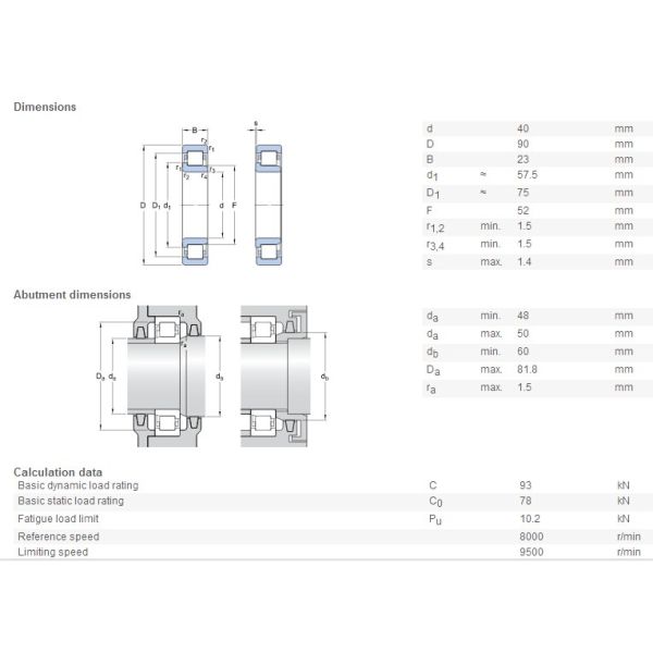 NJ308EM  Smooth Anti Rust Cylindrical Ball Bearing